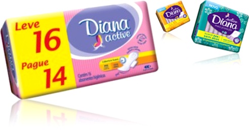 pacotes de absorventes higiênicos femininos diana active, menstruação
