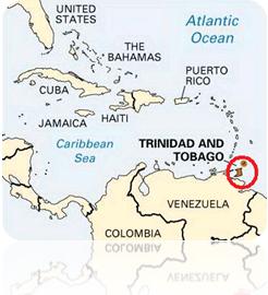 mapa dos países do mar do caribe com destaque para trinidade e  tobago