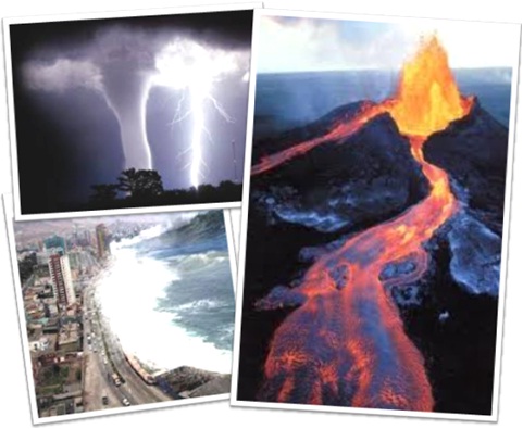desastres naturais, inundação, tsunami, erupção vulcânica, trovão, relâmpago