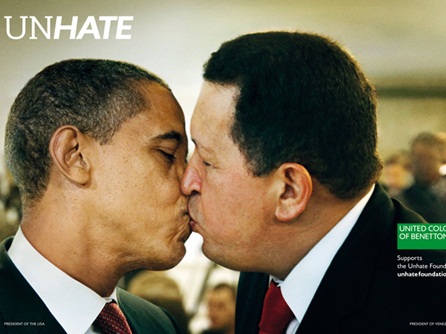 unhate, benetton, beijo simulado em fotomontagem entre o presidente dos EUA, barack obama, e da venezuela, hugo chávez