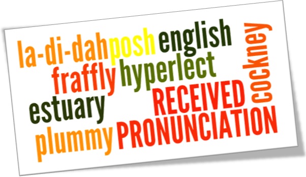 dialetos britânicos received pronunciation, ladidah, posh, hyperlect, cockney, estuary, fraffly