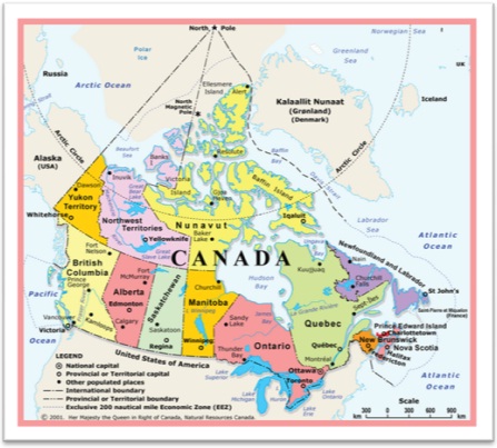 mapa do canadá, fronteiras, geografia, estados, cidades, moeda, bandeira