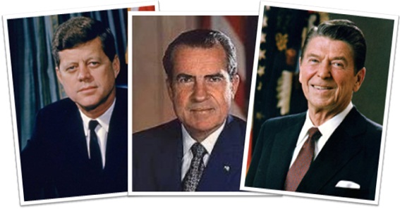 ex-presidentes norte-americanos john f. kennedy, richard nixon, ronald reagan