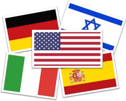 bandeiras dos estados unidos da américa, alemão, israel, itália e espanha