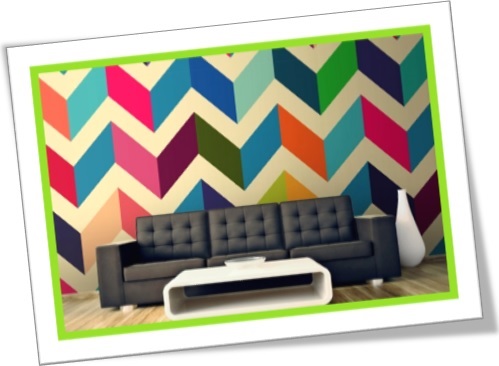 zigzag decoration, decoração ziguezague colorida, sala decorada mesa, sofá