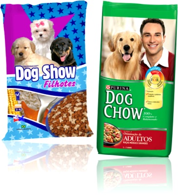 ração canina dog show filhotes e dog chow adulto, alimento para cães, parônimos