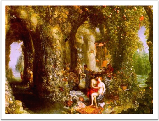 a fantastic cave with odysseus and calypso,  by jan brueghel, in johnny van haeften gallery, london, UK