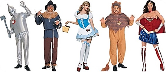 fantasias de carnaval mágico de oz homem de lata, espantalho, dorothy, leão covarde e mulher maravilha