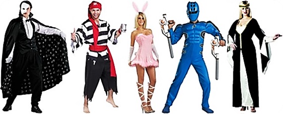 fantasias de carnaval fantasma da ópera, pirata, coelhinho e coelhinha da playboy, power ranger e princesa