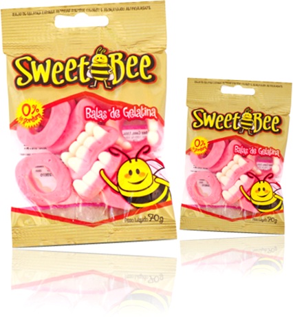 balas de gelatina sweet bee sabor morango, abelha doce