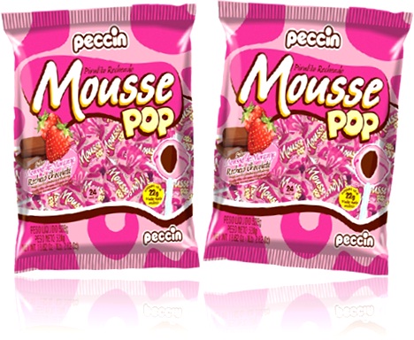 pirulito peccin mousse pop sabor morango recheio de chocolate