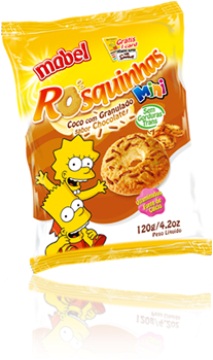 mini rosquinhas mabel sabor coco com granulado de chocolate com bart e lisa simpson