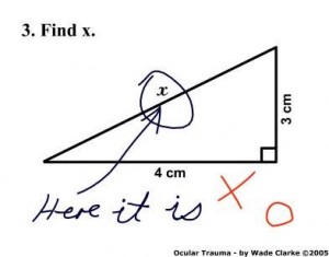 pérolas de estudantes, inglês, triângulo, catetos, hipotenusa, centimetro, funny answer