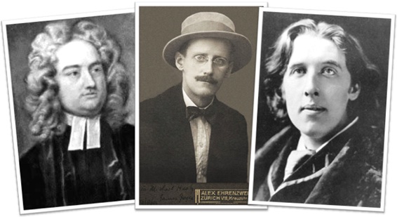 escritores irlandeses jonathan swift, james joyce e oscar wilde