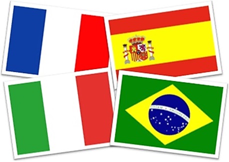 bandeiras da frança, da espanha, da itália e do brasil