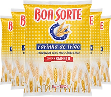 pacote de farinha de trigo boa sorte com fermento