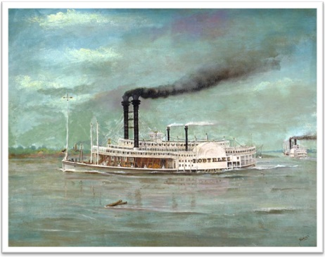 barco a vapor, steamboat by robert e. lee, pintura a óleo