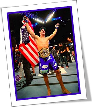 homem comemora vitória na luta segurando bandeira dos estados unidos