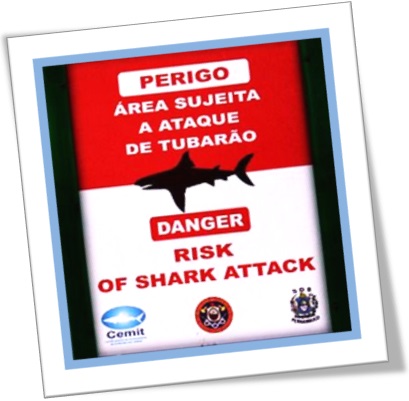 danger risk of shark attack, placa de aviso de ataque de tubarão em praia de boa viagem