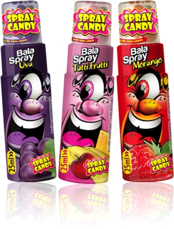 bala líquida spray candy sabores frutas uva, tutti frutti e morango em bastão ultrapan