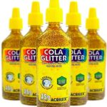 cola glitter acrilex, cor ouro, lavável