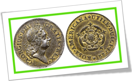 moeda georgius dei gratia rex rosa americana utile dulci 1722