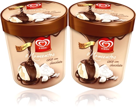 sobremesa, sorvete kibon momentos sabor coco com chocolate