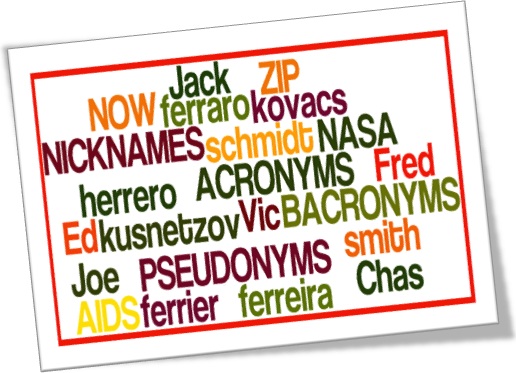 inglês nicknames pseudonyms acronyms bacronyms