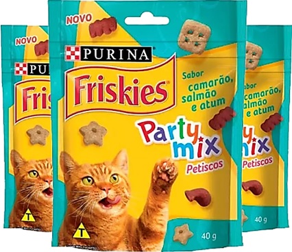 purina friskies, petiscos, party mix, camarão, salmão, atum