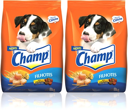 alimento para filhotes de cachorro champ cálcio frango trigo milho