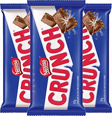 barra de chocolate ao leite crunch nestlé, crocante com flocos de arroz, alimento