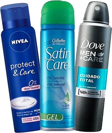 desodorante nivea protect and care, gel depilatório satin care, desodorante men care dove