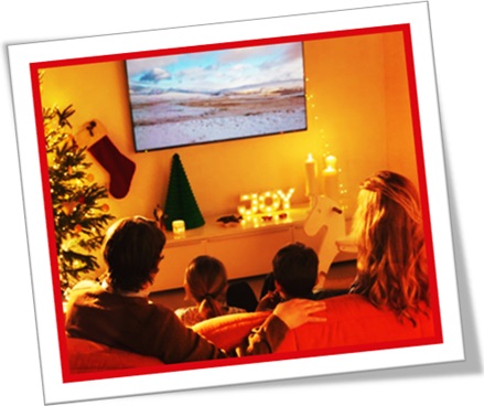 christmas, television, global village, family on the sofa