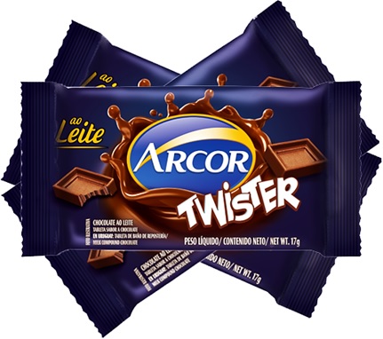 barras de chocolate ao leite arcor twister