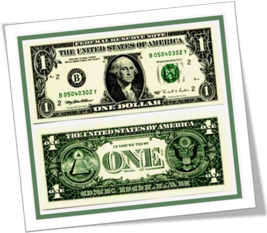 a dollar bil, one dollar, us currency, american dollar