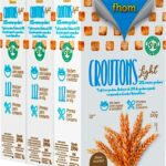 caixas de croutons light marca fhom, cubinhos de pão torrados