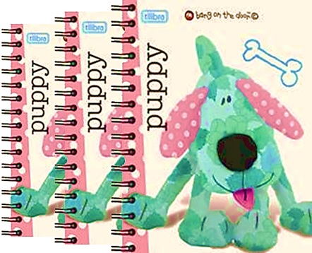 caderno com espiral universitário tilibra puppy, cachorro de pano patchwork