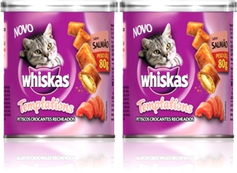 petiscos crocantes recheados whiskas temptations sabor salmão