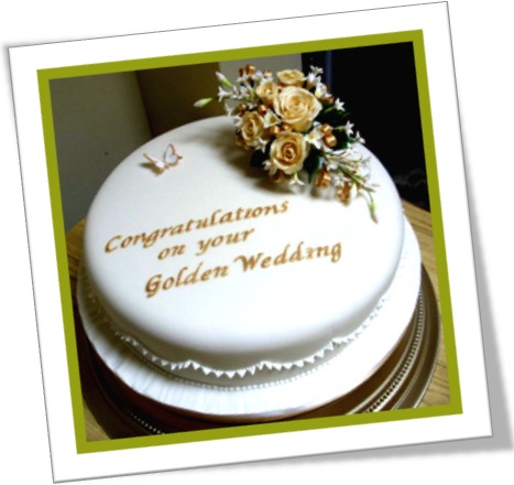 bolo de bodas de ouro, congratulations on your golden wedding anniversary cake