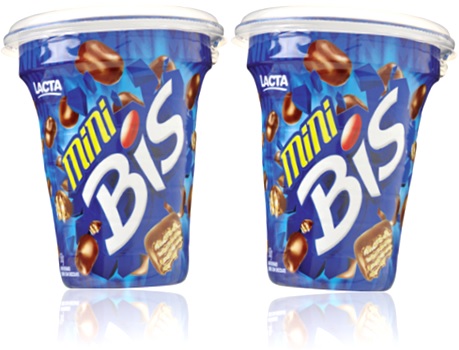 biscoito recheado, copo de mini chocolate bis lacta