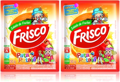 refresco em pó frisco sabor salada de frutas, laranja, maçã, mamão