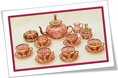cranberry glass tea set, jogo de chá de vidro cranberry
