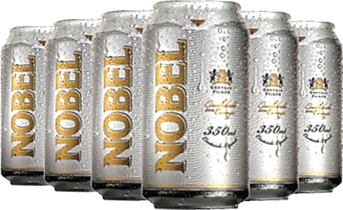 latas de cerveja nobel, pronúncia de nobel, loira gelada, bebida alcoólica