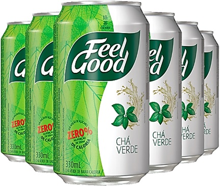 lata de chá verde feel good, bebida quente, cans of green tea