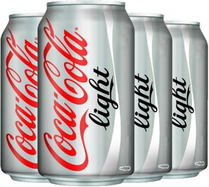 latas de refrigerante coca-cola light, produtos light, coke