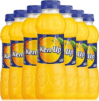 garrafa de suco de laranja ken up ultrapan, laranja no rótulo