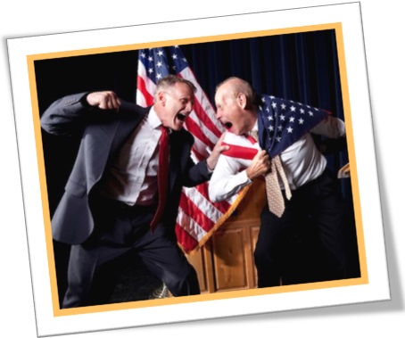 políticos norte-americanos, bandeira dos EUA, briga de políticos