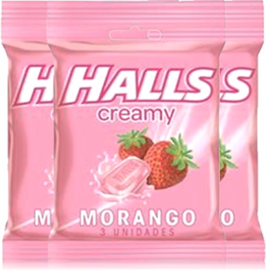 pastilhas halls creamy sabor morango, doce, bala