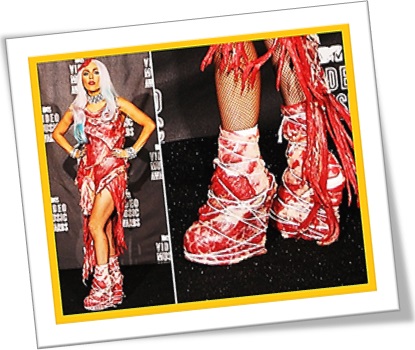 outrageous outfits of lady gaga, lady gagas meat dress