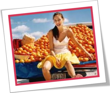 woman, in a cheerful mood, carro, laranjas, frutas